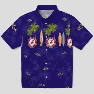 Surfboard Palm Theme Baltimore Ravens Purple Hawaiian Shirt