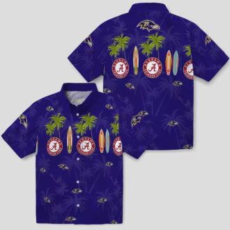 Surfboard Palm Theme Baltimore Ravens Purple Hawaiian Shirt