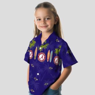 Surfboard Palm Theme Baltimore Ravens Purple Hawaiian Shirt