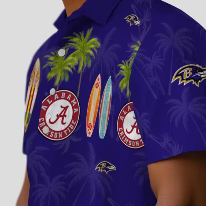 Surfboard Palm Theme Baltimore Ravens Purple Hawaiian Shirt