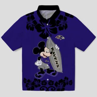 Surfing Mickey Baltimore Ravens Purple Hawaiian Shirt