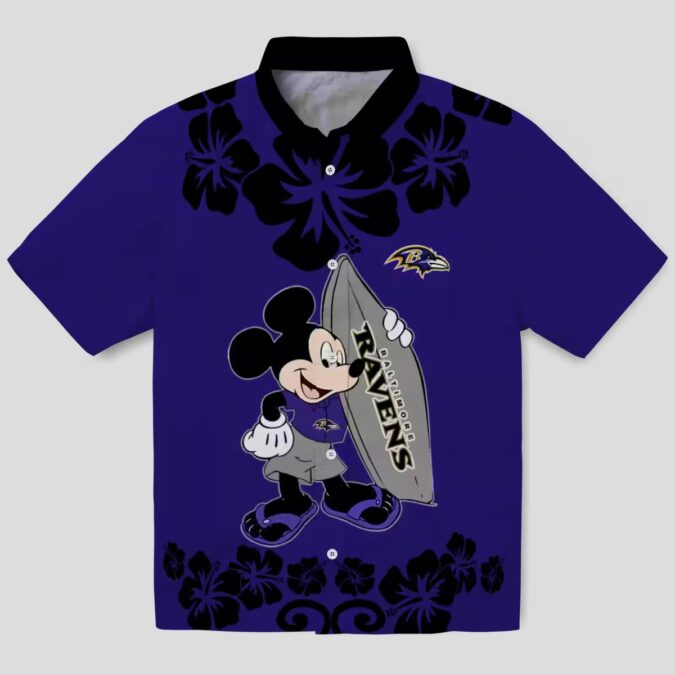 Surfing Mickey Baltimore Ravens Purple Hawaiian Shirt