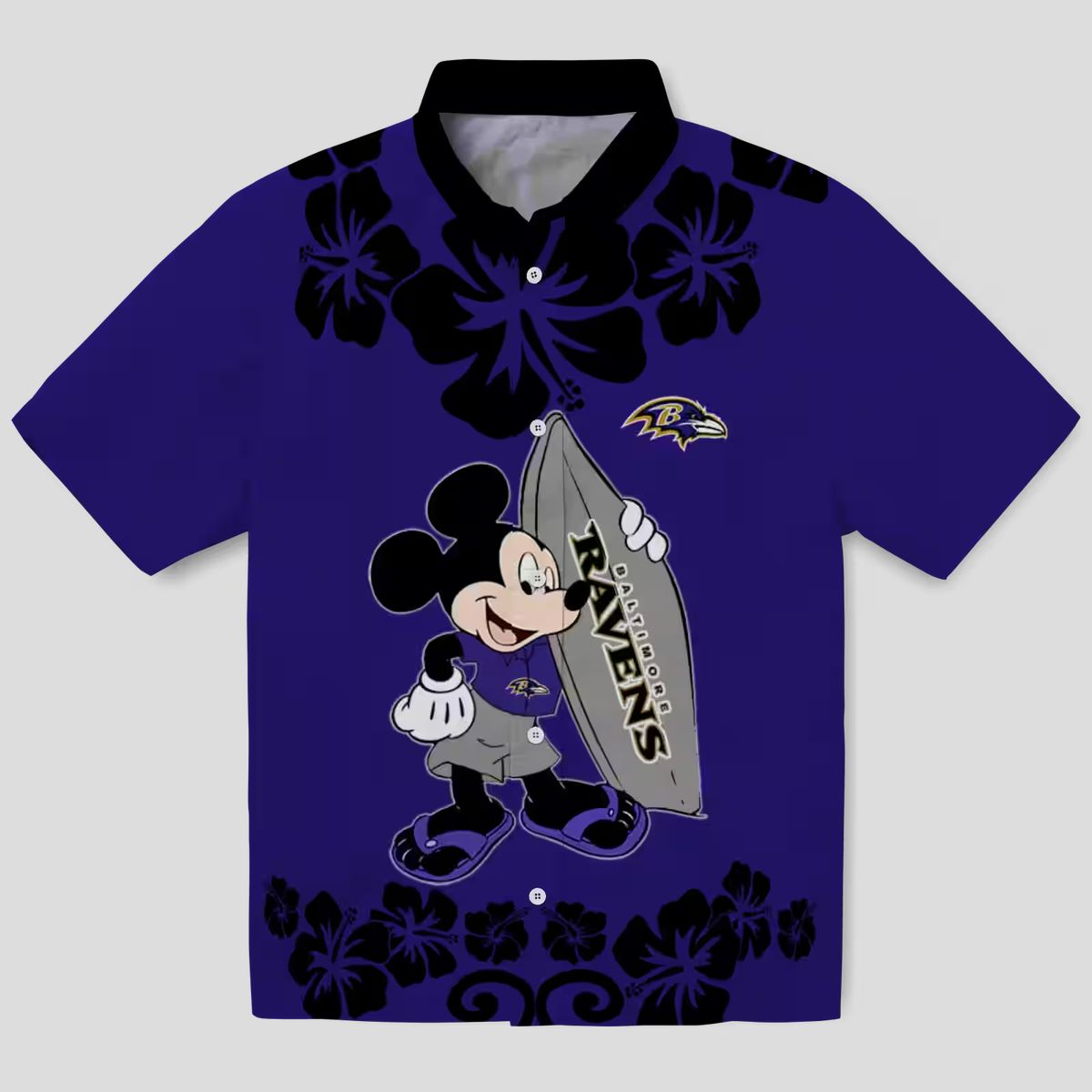 Surfing Mickey Baltimore Ravens Purple Hawaiian Shirt