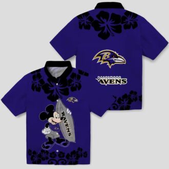 Surfing Mickey Baltimore Ravens Purple Hawaiian Shirt