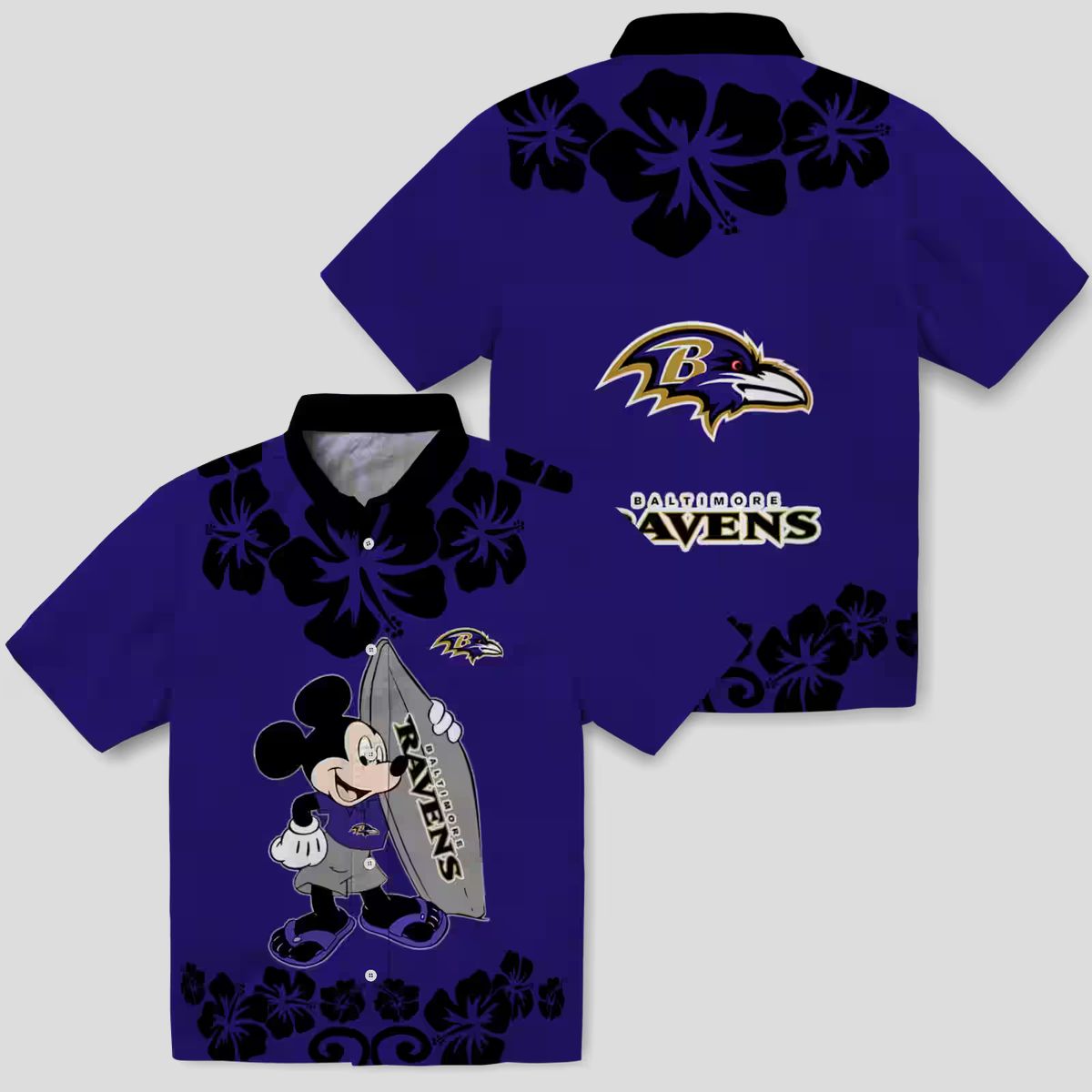 Surfing Mickey Baltimore Ravens Purple Hawaiian Shirt