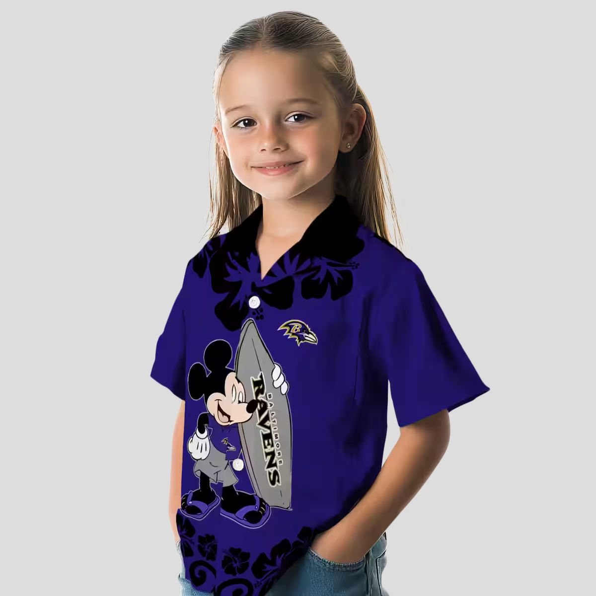 Surfing Mickey Baltimore Ravens Purple Hawaiian Shirt