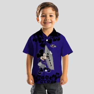 Surfing Mickey Baltimore Ravens Purple Hawaiian Shirt