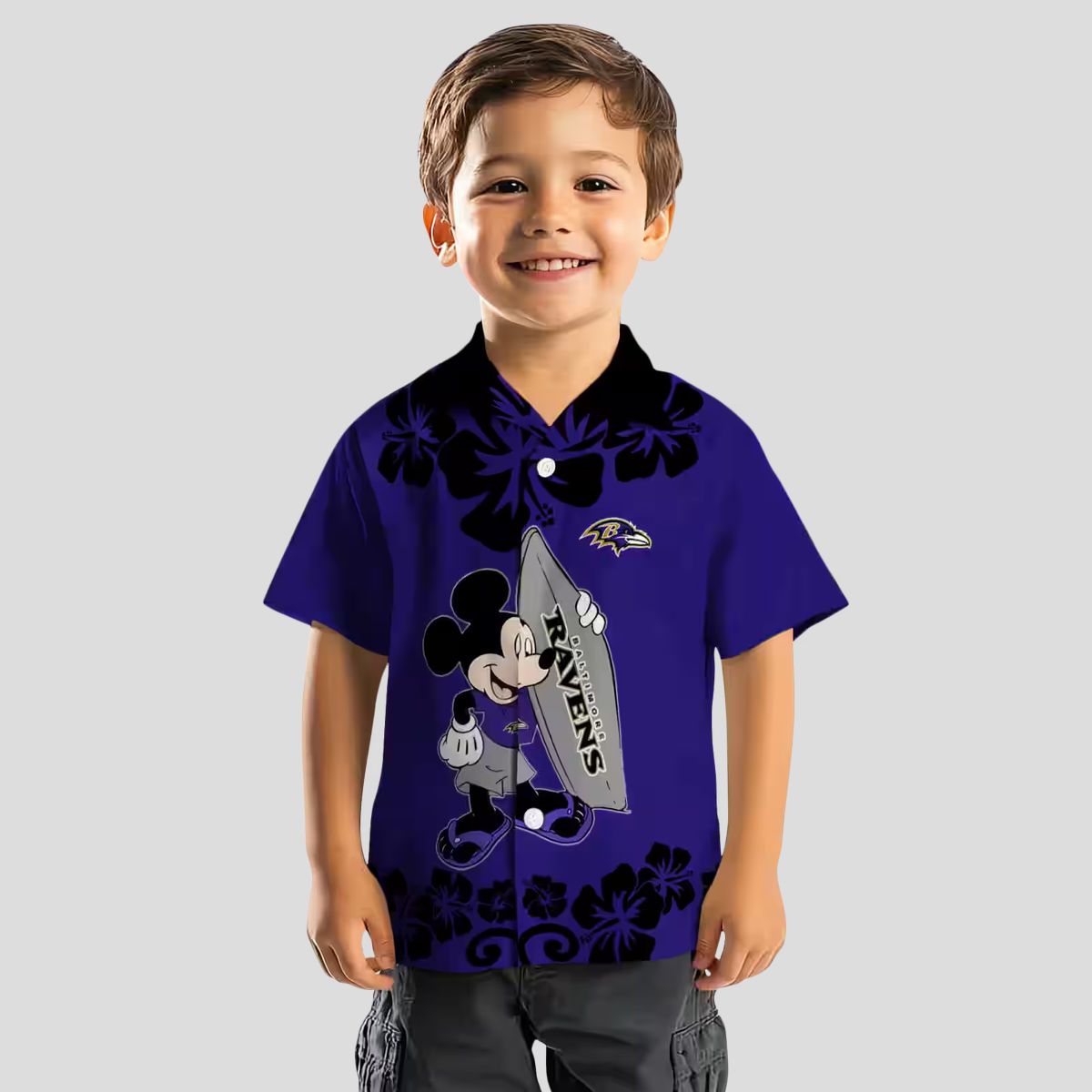 Surfing Mickey Baltimore Ravens Purple Hawaiian Shirt