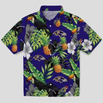 Toucan Hibiscus Pineapple Baltimore Ravens Purple Green Hawaiian Shirt