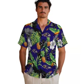 Toucan Hibiscus Pineapple Baltimore Ravens Purple Green Hawaiian Shirt