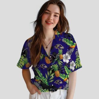 Toucan Hibiscus Pineapple Baltimore Ravens Purple Green Hawaiian Shirt