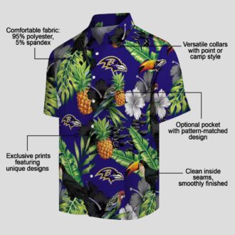 Toucan Hibiscus Pineapple Baltimore Ravens Purple Green Hawaiian Shirt
