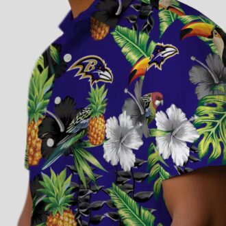 Toucan Hibiscus Pineapple Baltimore Ravens Purple Green Hawaiian Shirt