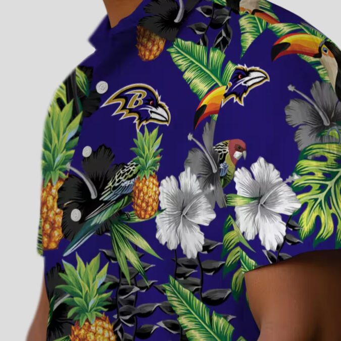 Toucan Hibiscus Pineapple Baltimore Ravens Purple Green Hawaiian Shirt