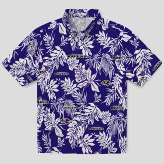 Tropical Leaf Theme Baltimore Ravens Purple White Hawaiian Shirt