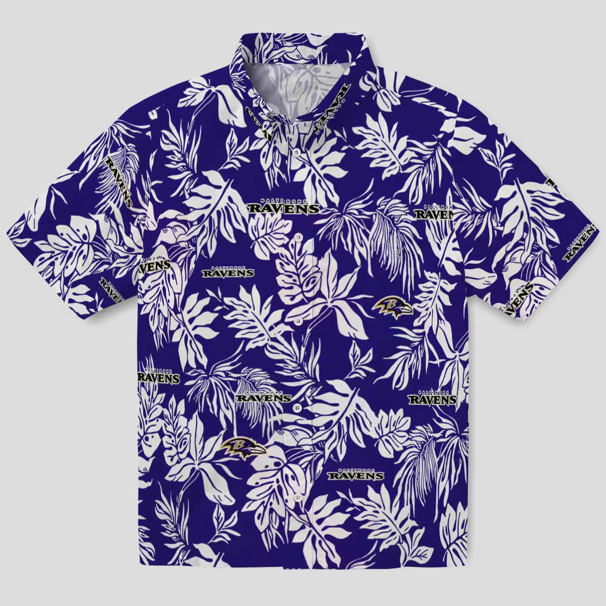 Tropical Leaf Theme Baltimore Ravens Purple White Hawaiian Shirt