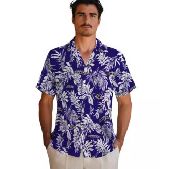 Tropical Leaf Theme Baltimore Ravens Purple White Hawaiian Shirt