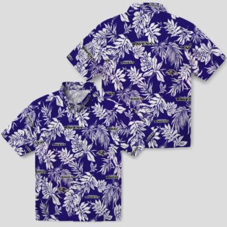 Tropical Leaf Theme Baltimore Ravens Purple White Hawaiian Shirt