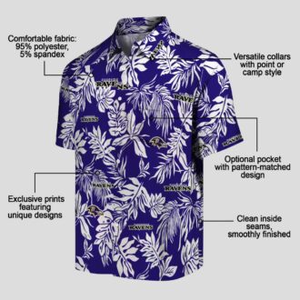 Tropical Leaf Theme Baltimore Ravens Purple White Hawaiian Shirt