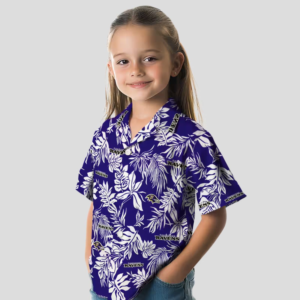 Tropical Leaf Theme Baltimore Ravens Purple White Hawaiian Shirt