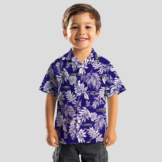 Tropical Leaf Theme Baltimore Ravens Purple White Hawaiian Shirt