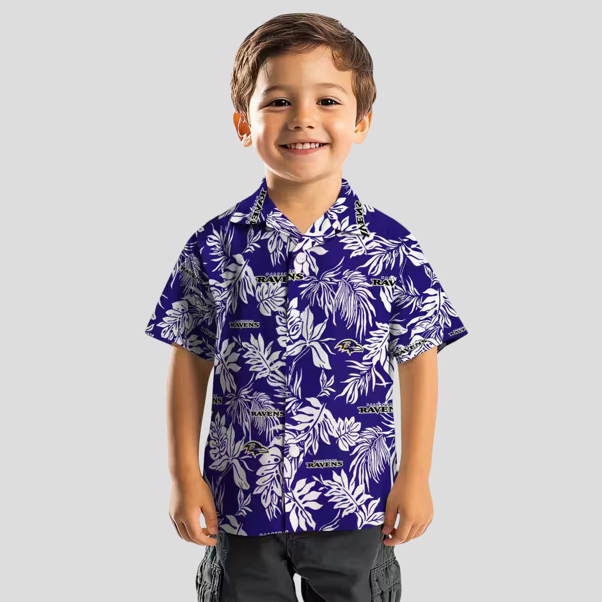 Tropical Leaf Theme Baltimore Ravens Purple White Hawaiian Shirt