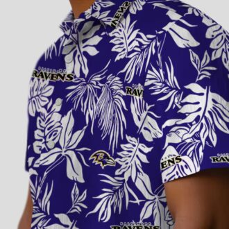 Tropical Leaf Theme Baltimore Ravens Purple White Hawaiian Shirt
