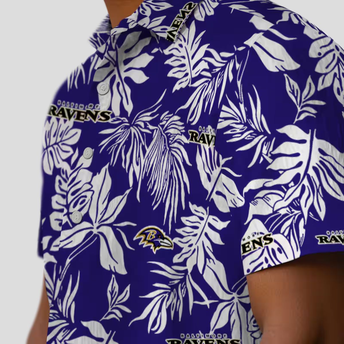 Tropical Leaf Theme Baltimore Ravens Purple White Hawaiian Shirt