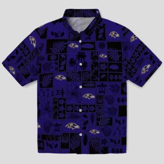 Tropical Patchwork Baltimore Ravens Hawaiian Shirt, Purple Black NFL Fan Apparel