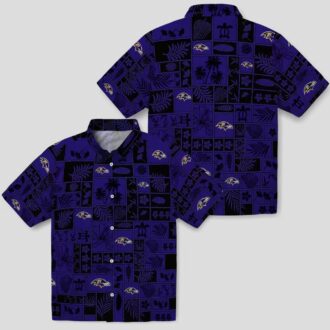 Tropical Patchwork Baltimore Ravens Hawaiian Shirt, Purple Black NFL Fan Apparel