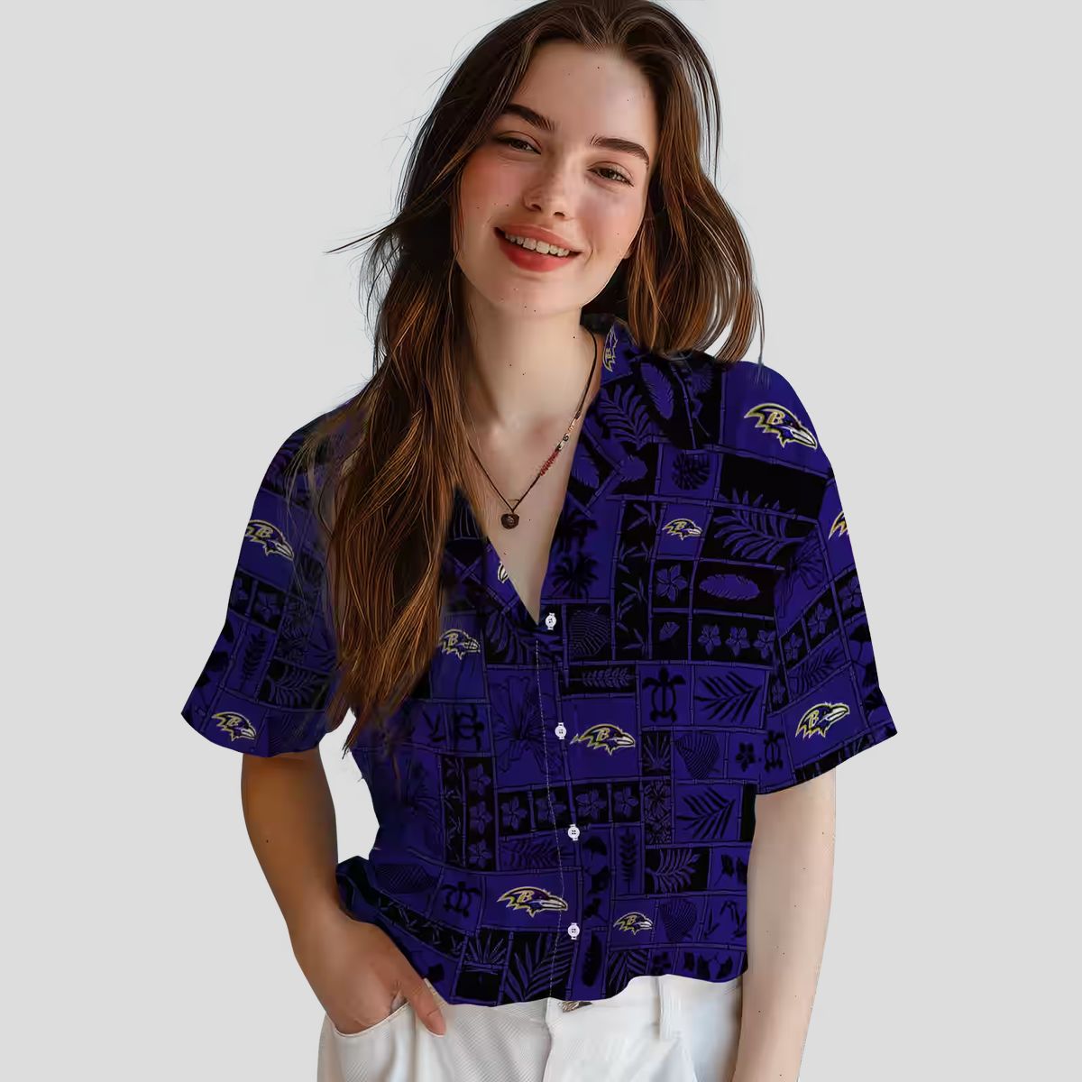 Tropical Patchwork Baltimore Ravens Hawaiian Shirt, Purple Black NFL Fan Apparel