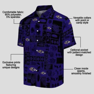Tropical Patchwork Baltimore Ravens Hawaiian Shirt, Purple Black NFL Fan Apparel