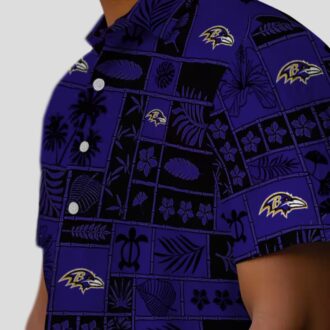 Tropical Patchwork Baltimore Ravens Hawaiian Shirt, Purple Black NFL Fan Apparel