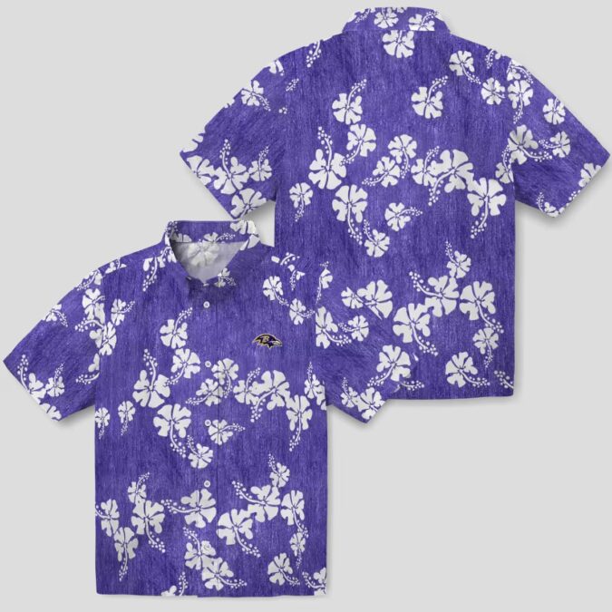 Tropical Ravens Hawaiian Shirt – Hibiscus Clusters Purple Edition