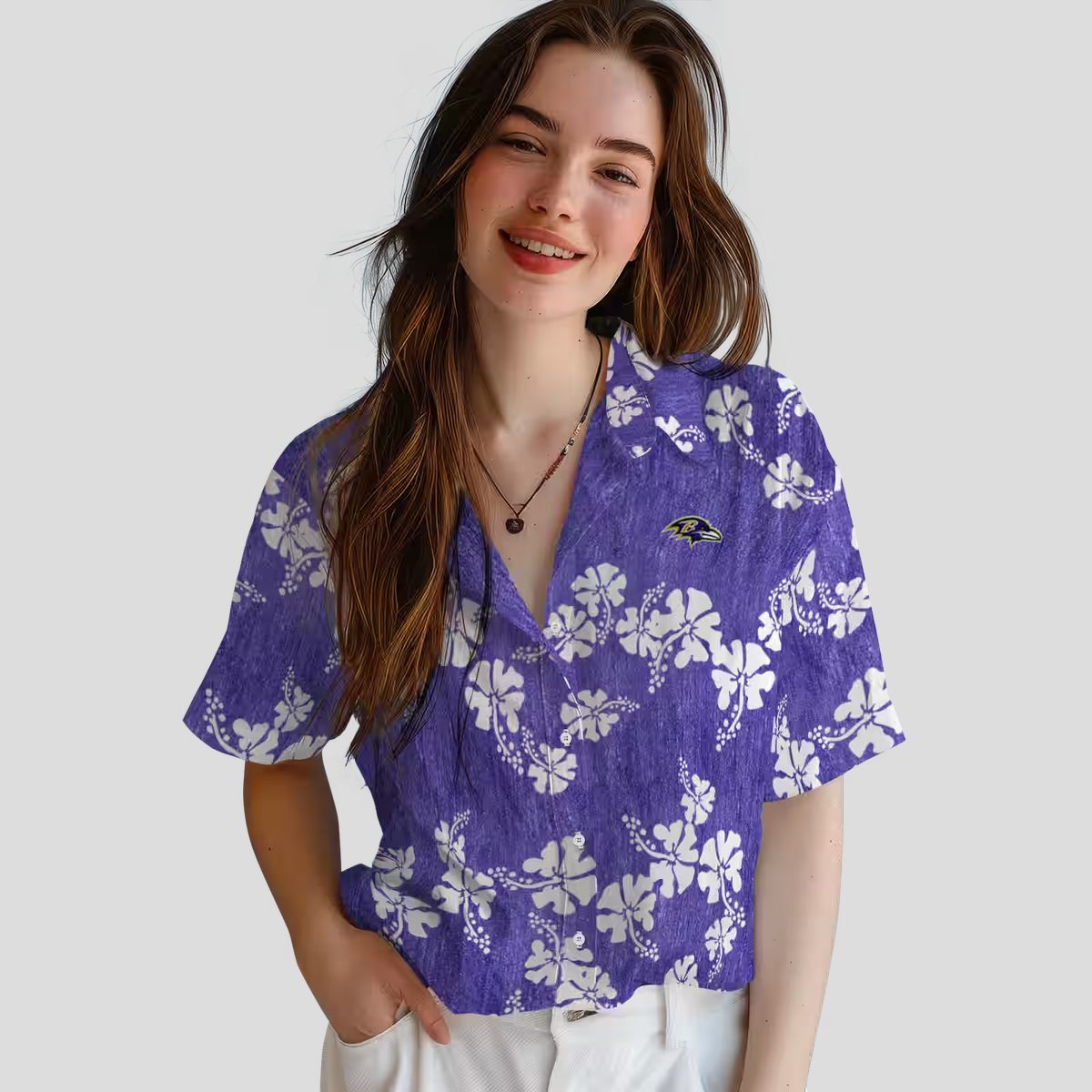 Tropical Ravens Hawaiian Shirt – Hibiscus Clusters Purple Edition