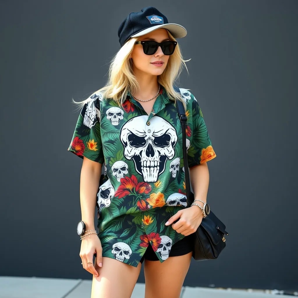 The fusion that creates the Skull Art Tropical Aloha Hawaiian Shirt.