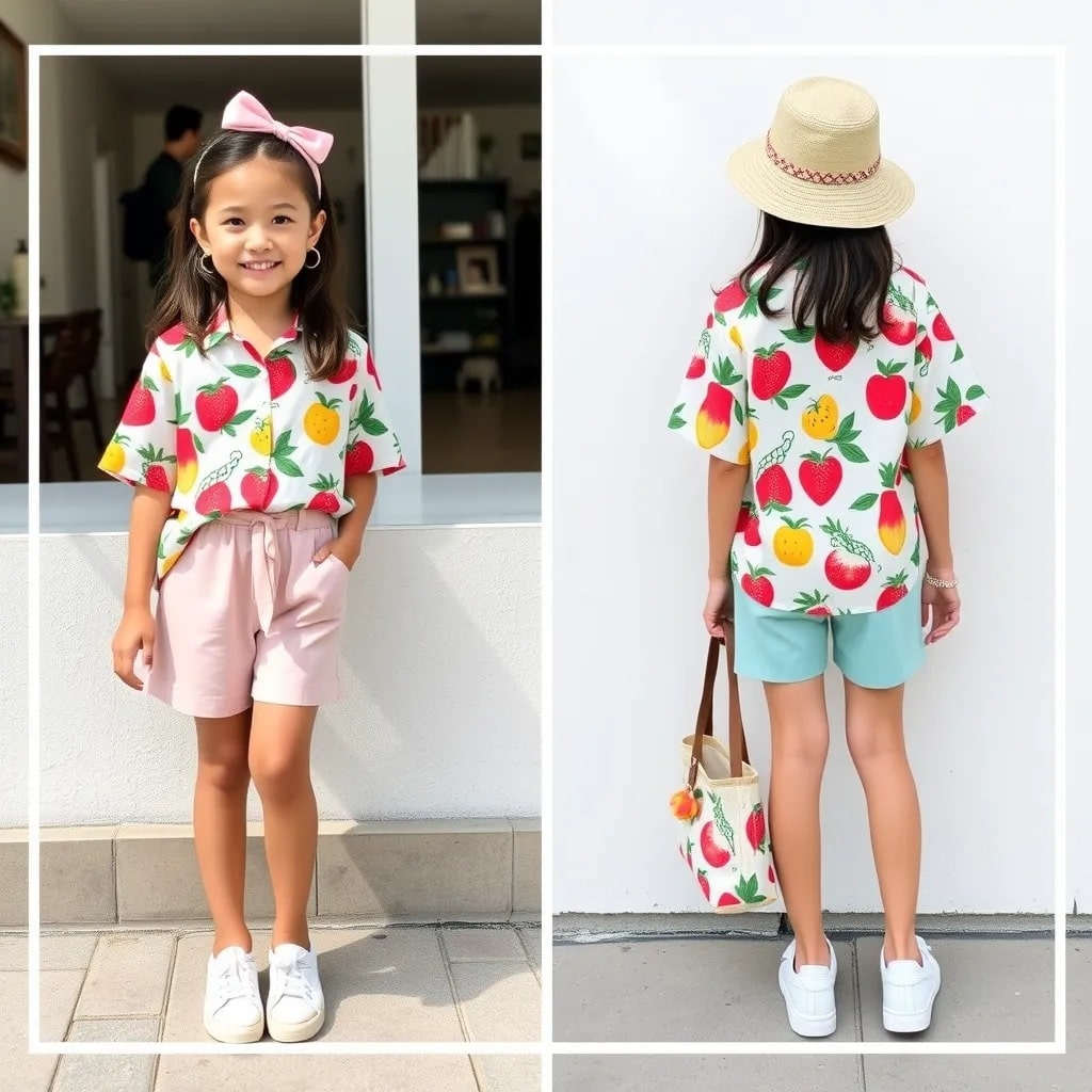 Fruity Hawaiian Shirt for little girls with vibrant tropical prints.