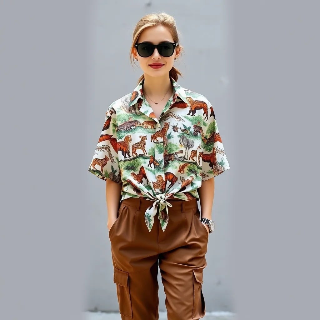 Styling an Aloha Shirt with Cargo Pants or Joggers for a laid back yet trendy look.