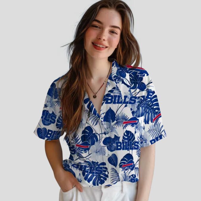 Blue & White Tropical Plants Buffalo Bills Aloha Shirt, NFL Summer Hawaiian Outfit