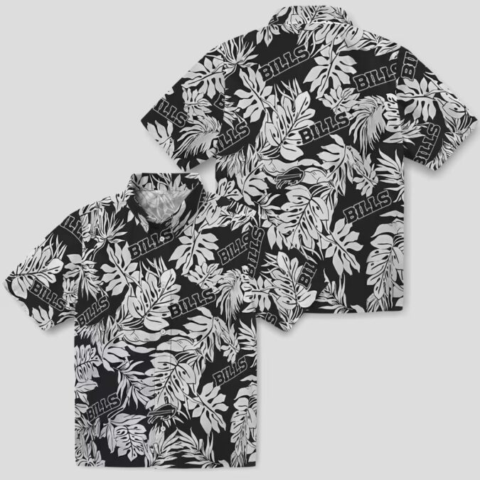 Buffalo Bills Black Hawaiian Shirt, Monstera Leaf Tropical Print for Beach & Game Day