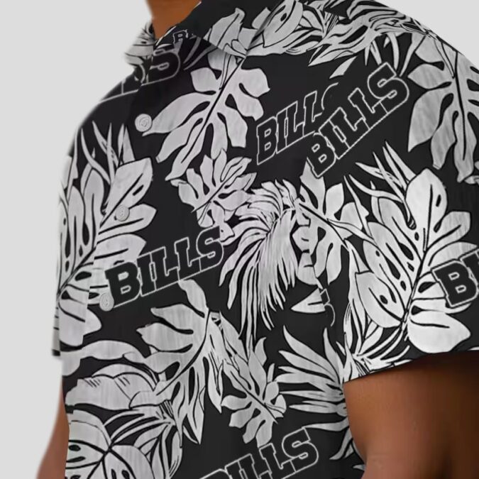 Buffalo Bills Black Hawaiian Shirt, Monstera Leaf Tropical Print for Beach & Game Day