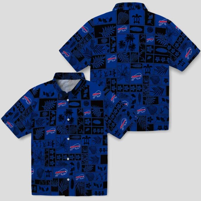 Buffalo Bills Blue Black Hawaiian Shirt for Summer Vacation - Tropical Patchwork Design