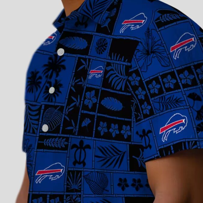 Buffalo Bills Blue Black Hawaiian Shirt for Summer Vacation - Tropical Patchwork Design