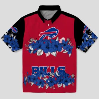 Buffalo Bills Blue Black Hawaiian Shirt, NFL Hibiscus Stripe Game Day Outfit