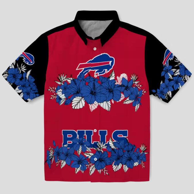 Buffalo Bills Blue Black Hawaiian Shirt, NFL Hibiscus Stripe Game Day Outfit