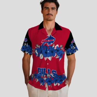 Buffalo Bills Blue Black Hawaiian Shirt, NFL Hibiscus Stripe Game Day Outfit