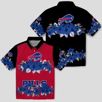 Buffalo Bills Blue Black Hawaiian Shirt, NFL Hibiscus Stripe Game Day Outfit