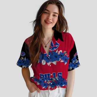 Buffalo Bills Blue Black Hawaiian Shirt, NFL Hibiscus Stripe Game Day Outfit