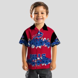 Buffalo Bills Blue Black Hawaiian Shirt, NFL Hibiscus Stripe Game Day Outfit