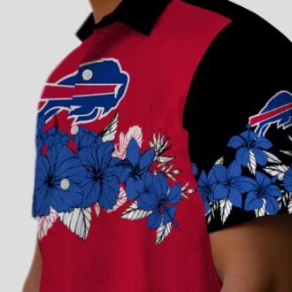 Buffalo Bills Blue Black Hawaiian Shirt, NFL Hibiscus Stripe Game Day Outfit
